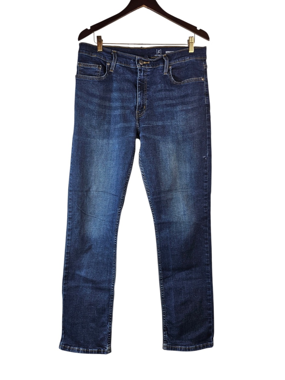 George Mens 34x32 Straight Fit Dark Wash Blue Stretch Denim Jeans